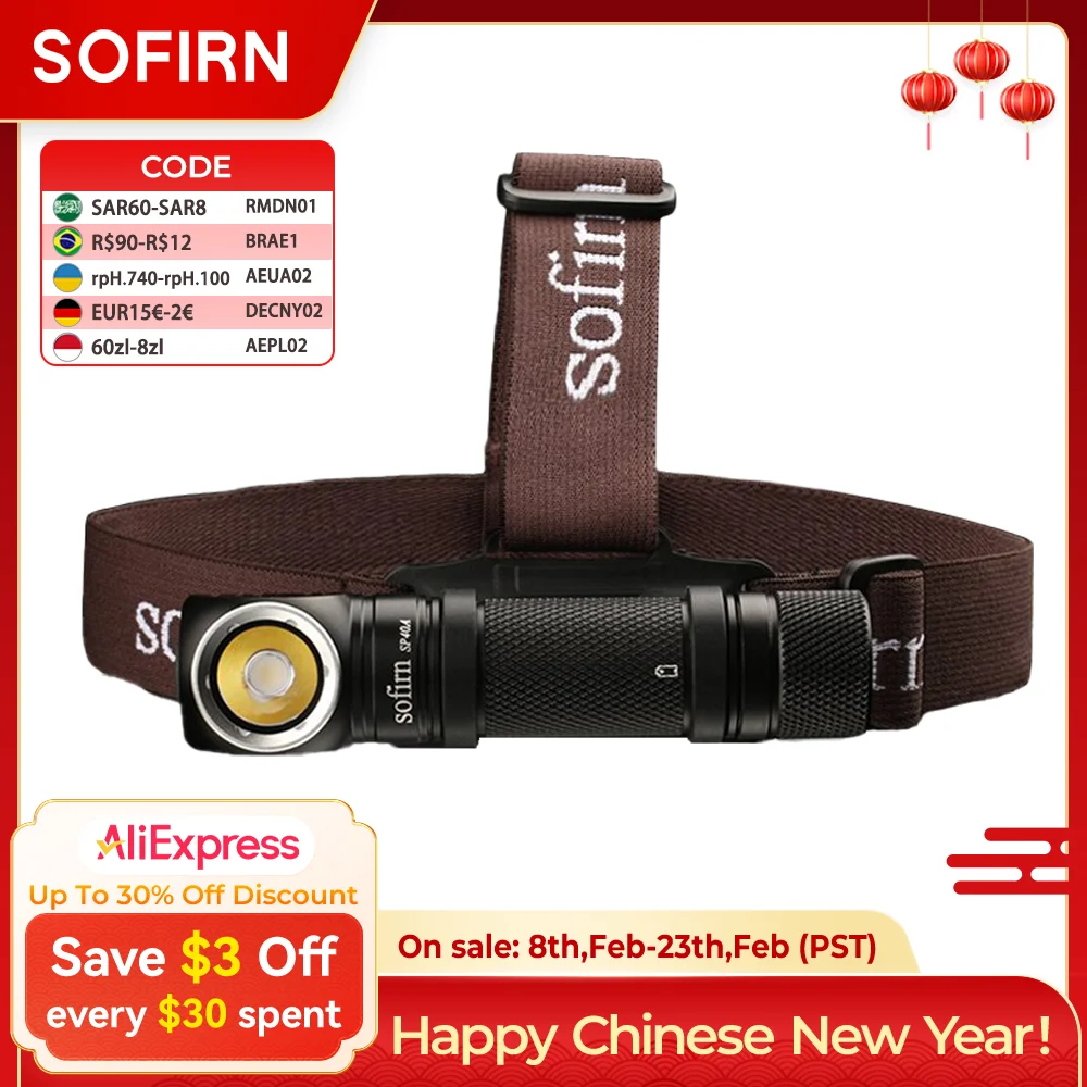 

Sofirn-SP40A LH351D 18650 Rechargeable Headlamp TIR Optics Lens USB C 1200lm Flashlight with Magnet Tail Cap