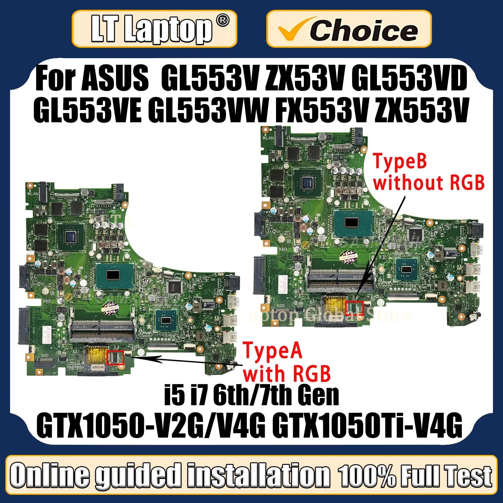 

LT Laptop GL553V motherboard ZX53V GL553VD GL553VE GL553VW FX553V ZX553V G553V Mainboard CPU I5 I7 6th/7th Gen GTX1050/GTX1050Ti