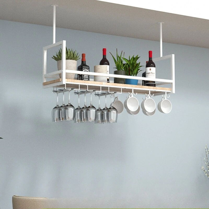 

Minimalist Iron Bar Hanging Rack Upside-Down Wine Glass Holder Thickened Home Wine Shelf Storage Organizer for Red Wine Display