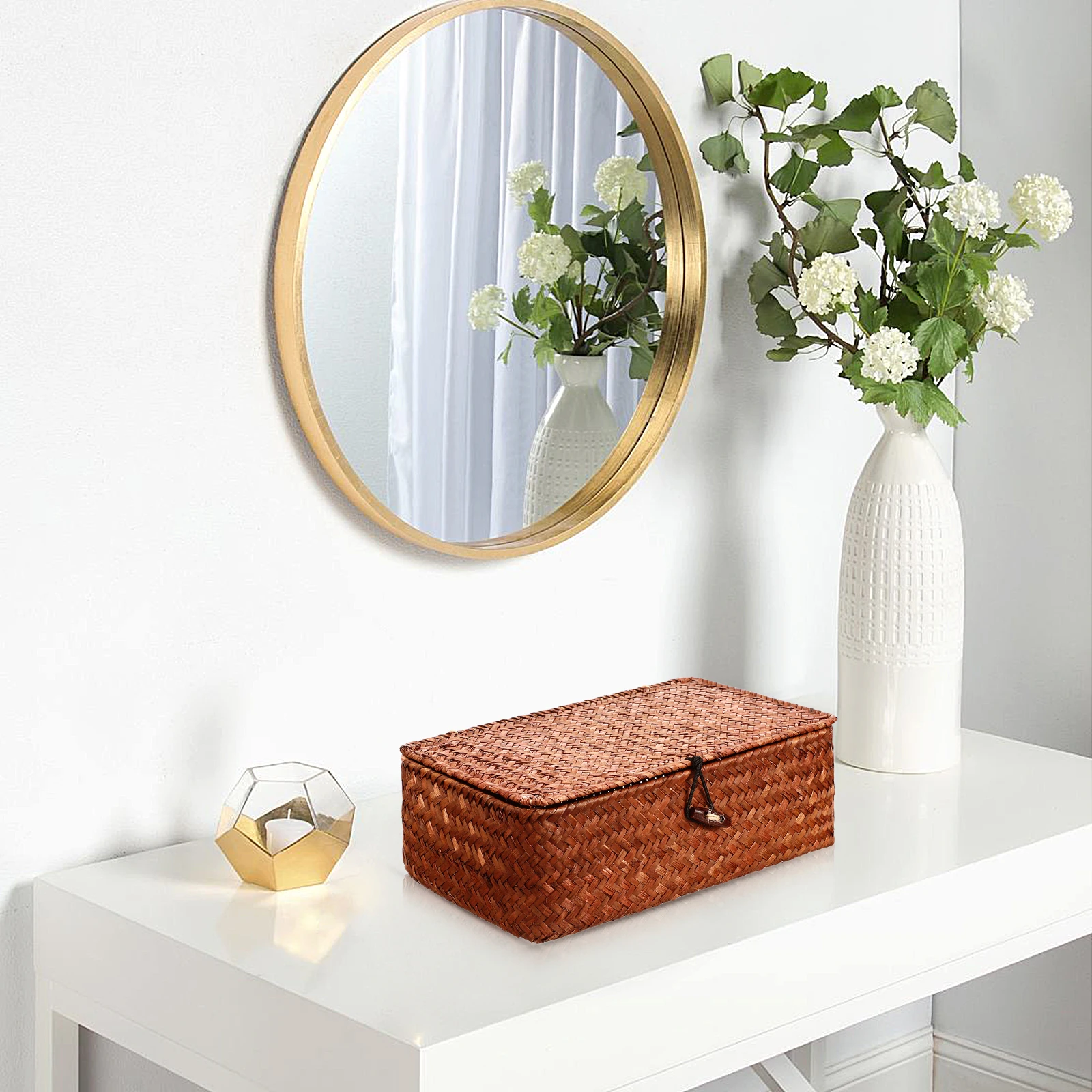 

3 Pcs Storage Box with Lid Finishing Basket Woven Baskets Seagrass Natural Lids Container