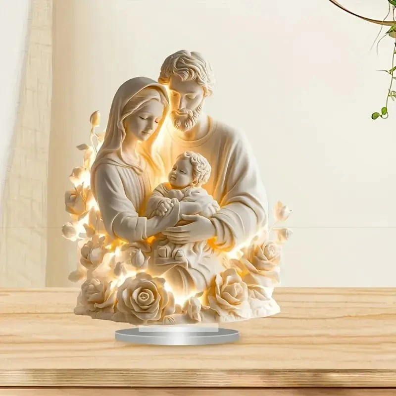 Latest 2D Flat Acrylic Nativity Jesus Birth Scene Xmas Table Centerpiece Decoration Accessories Home Office Party Ornment Gifts