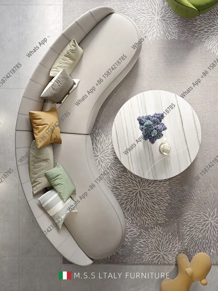 Rt French Light Luxury Marble Round Coffee Table, Minimalist Italian Large Flat High-end Living Room Low Table