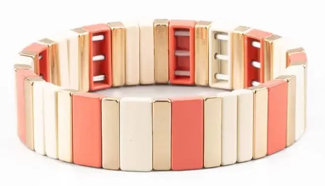 National Wind Set Bracelete Pink Rainbow Bracelet Women Enamel Tile Bracelet Colorful Boho Summer Beach Fashion Jewelry Gift