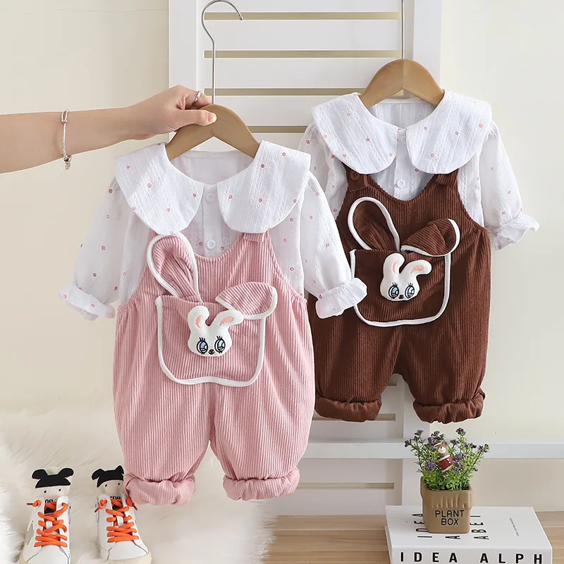 

Girls' Spring Clothing Set 2025 New Style Children's Clothing Spring and Autumn Cartoon Long Sleeve Strap Pants Two Piece Set