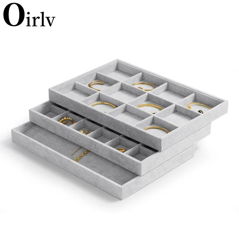 Oirlv Ice Velvet Jewelry Drawer Organizer Tray Stackable Jewelry Trays Removable Dividers for Rings Earring Storage Display