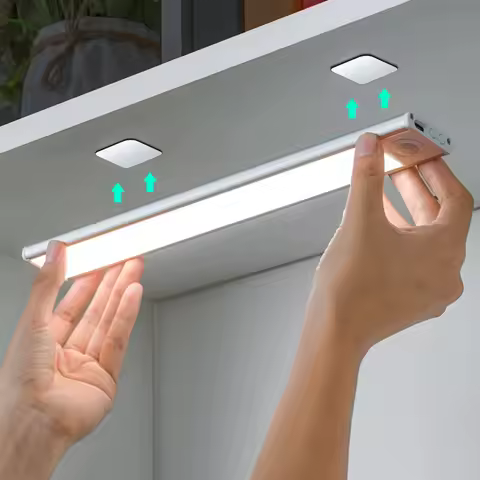 Led sensor de movimento luz noturna sem fio usb sob a luz do armário para armário de cozinha quarto guarda-roupa sensor iluminação interior