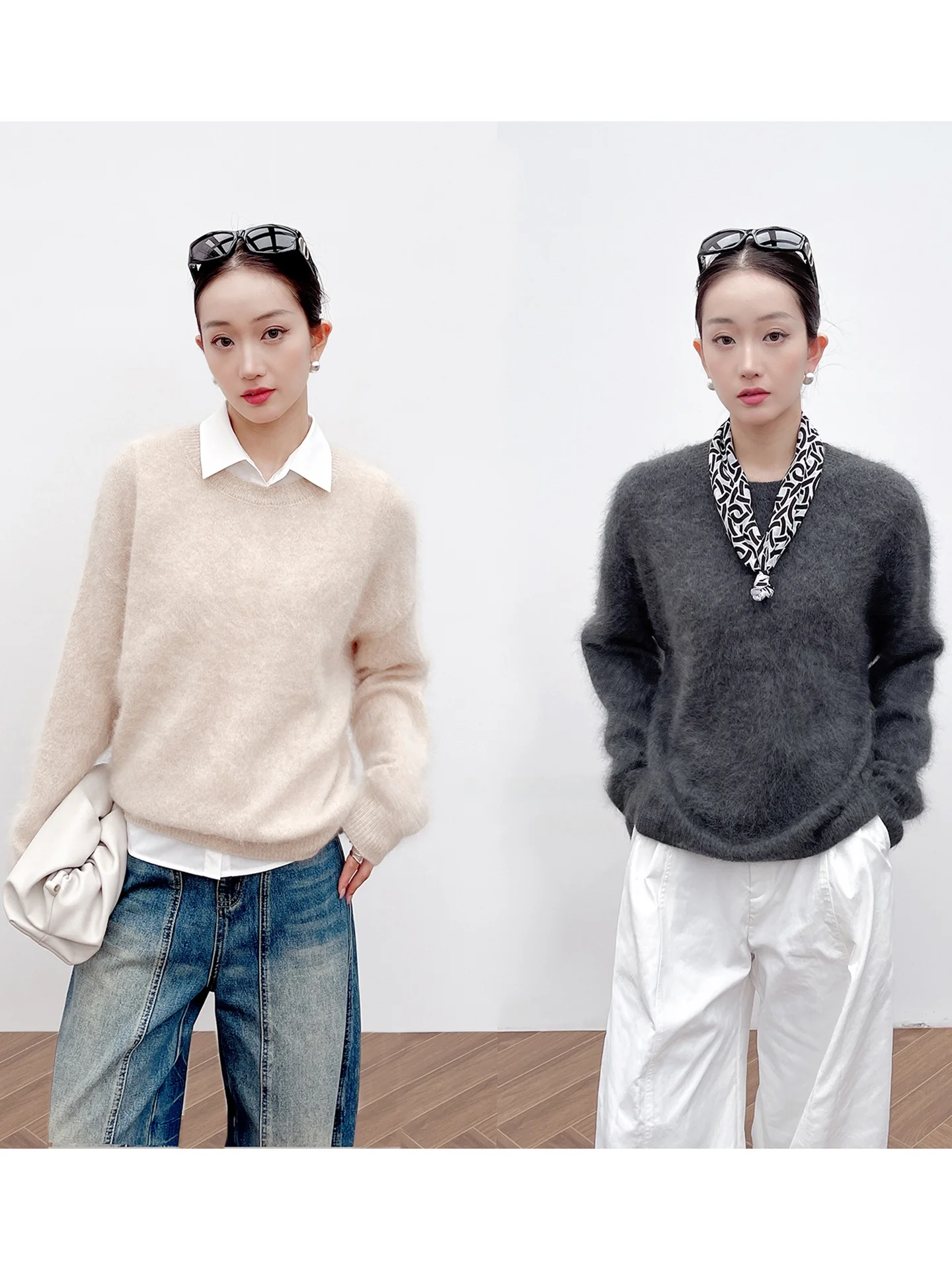 

Korean Faion Heavyweight Fce Dry Aosphere Lightweight Cloud Wool Camere round Ne Simple Sweater Soft Long Sve