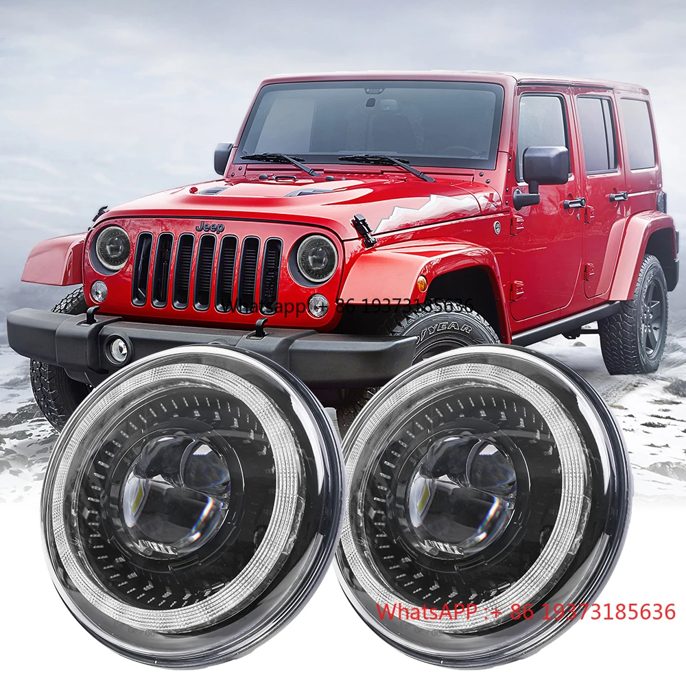 Auto Lighting Angle Eye Drl – runder 7-Zoll-60-W-Scheinwerfer-LED-Scheinwerfer für Jeep Wrangler Rubicon Land Rover 90/110 Defender