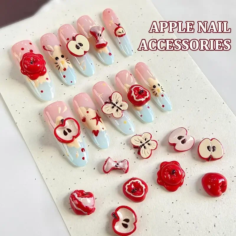 5/30 Uds. De abalorios creativos de resina roja de fruta simulada para decoración de uñas, fruta pintada, forma múltiple, decoraciones artísticas para uñas DIY