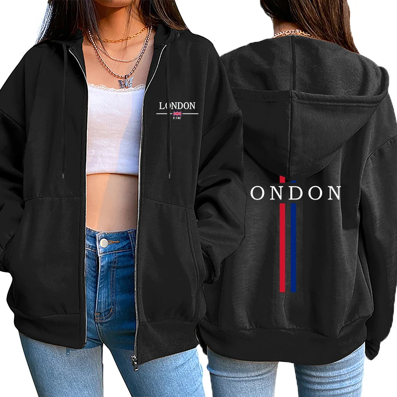 Damen-Strickjacke mit Reißverschluss, modischer Print, Kapuzenpullover, Bestseller, lässiges Sport-Oberteil, vielseitige Streetwear für Damen. – Detail 4