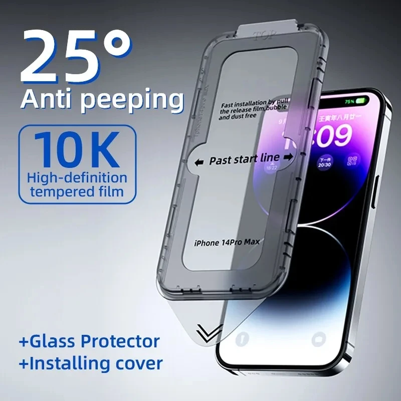 Screen Protector Tempered Film Glass for Iphone 13 Promax 12 14 15 Promax Plus Anti-Spy Glass Film With Alignment Mounting Cover