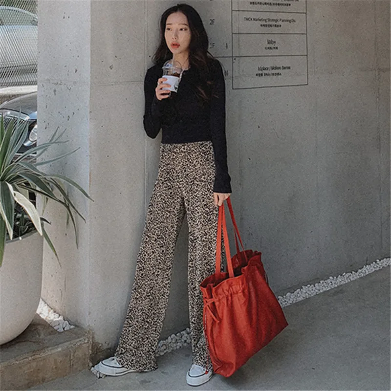 IHOBBY Summer Women Casual Chiffon Wide Leg Leopard Print Hakama Finale Pants Loose Large Size Fashion Trousers