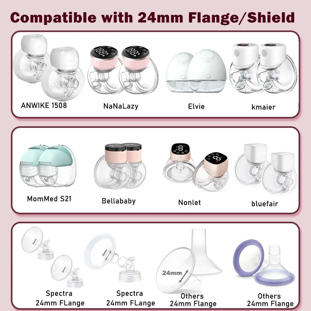 Inserções de flange para bomba de mama, compatível com Momcozy, XIMYRA S12, MY-376, BB-P1, Spectra, Medela, Elvie, YOUHA, 24mm