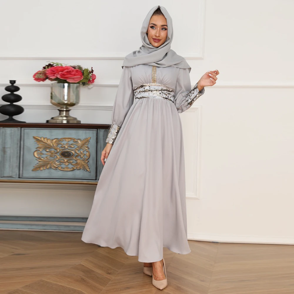 

New Middle East Arab Muslim Hijab Dress Long Sleeve Robe Pour Femme Musulmane Fashion Abayas for Women Vestido with Belt