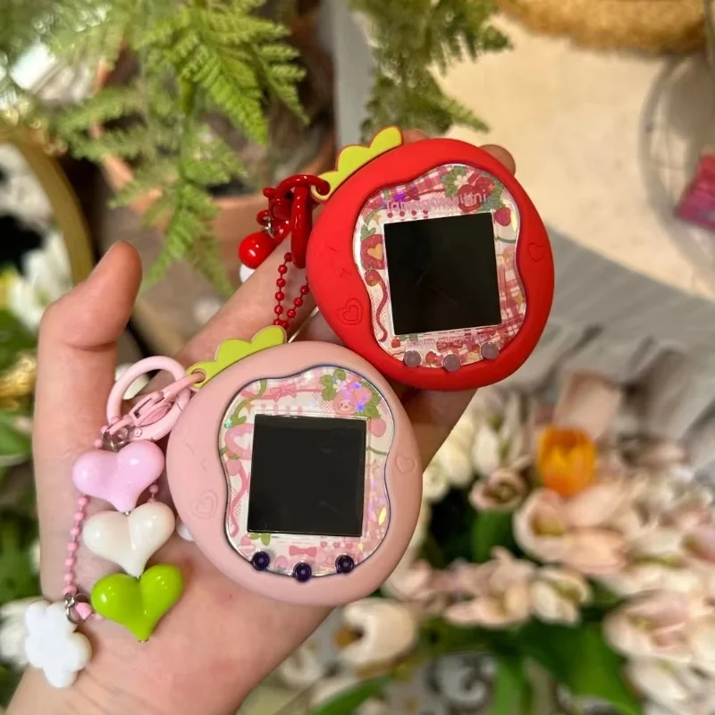 Tamagotchi Uni Smart Pet Machine Red Pink Strawberry Cute Fruit Series حافظة حماية من السيليكون مع ورق لوحة وسلسلة مفاتيح