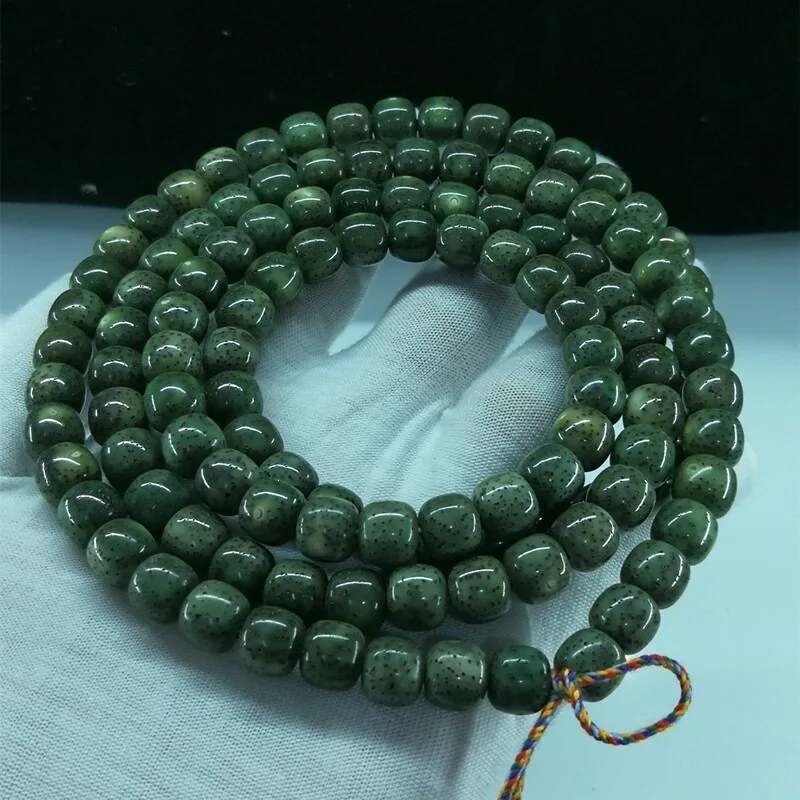 Hainan Moon Bodhi Green Phantom Jade Beads, 108-Piece Necklace
