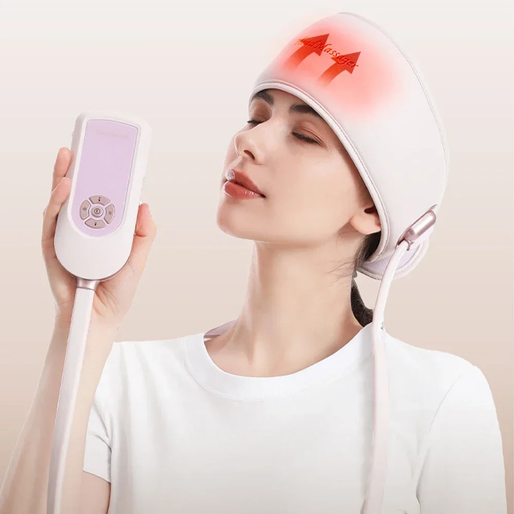 Electric Head Massager with Heat Air Pressure Head Massage Device Eye Muscle Massager Hot Compress Airbag Music 6-Zone Massager
