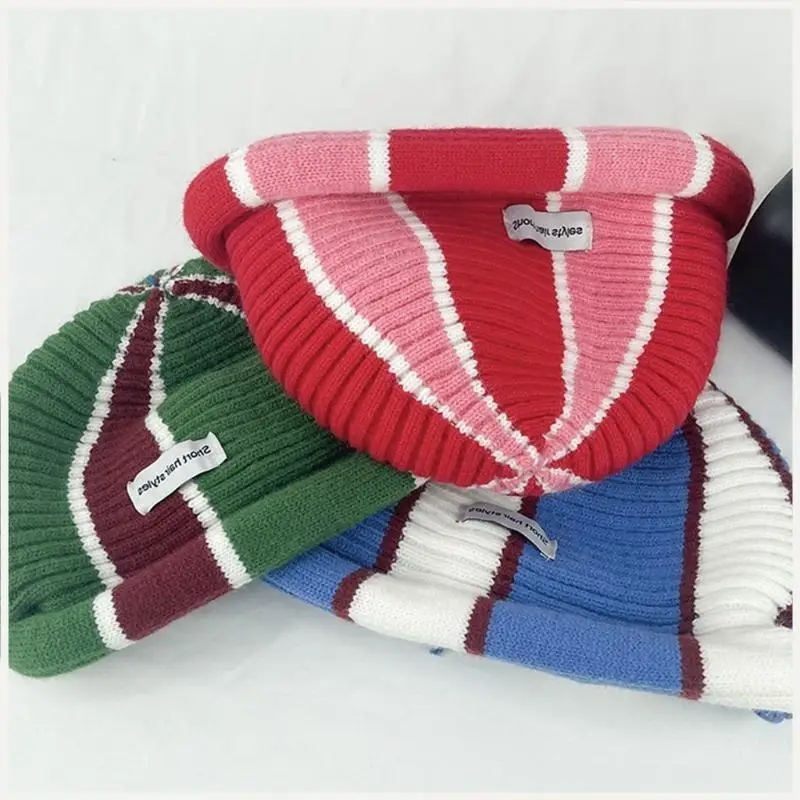 قبعة متماسكة مخططة مستديرة رائعة، قبعة صغيرة، قبعة الهيب هوب، قبعة الجمجمة، مناسبة للجنسين #3