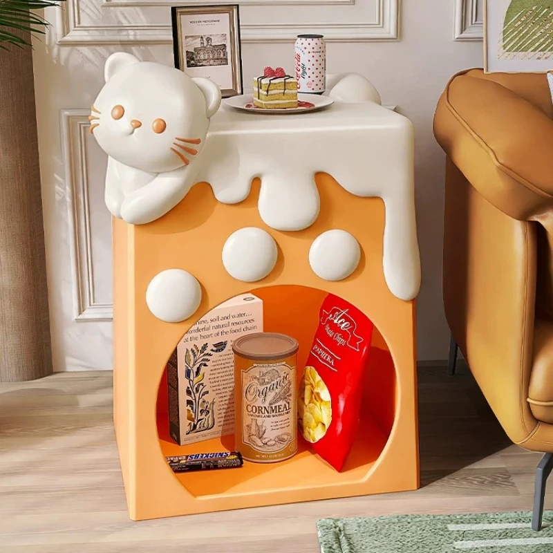 Creamy Cat Sofa Side Table, Two Tier Nightstand Alternative, Compact Creative Coffee Table, Double Tier Home Decor End Stand