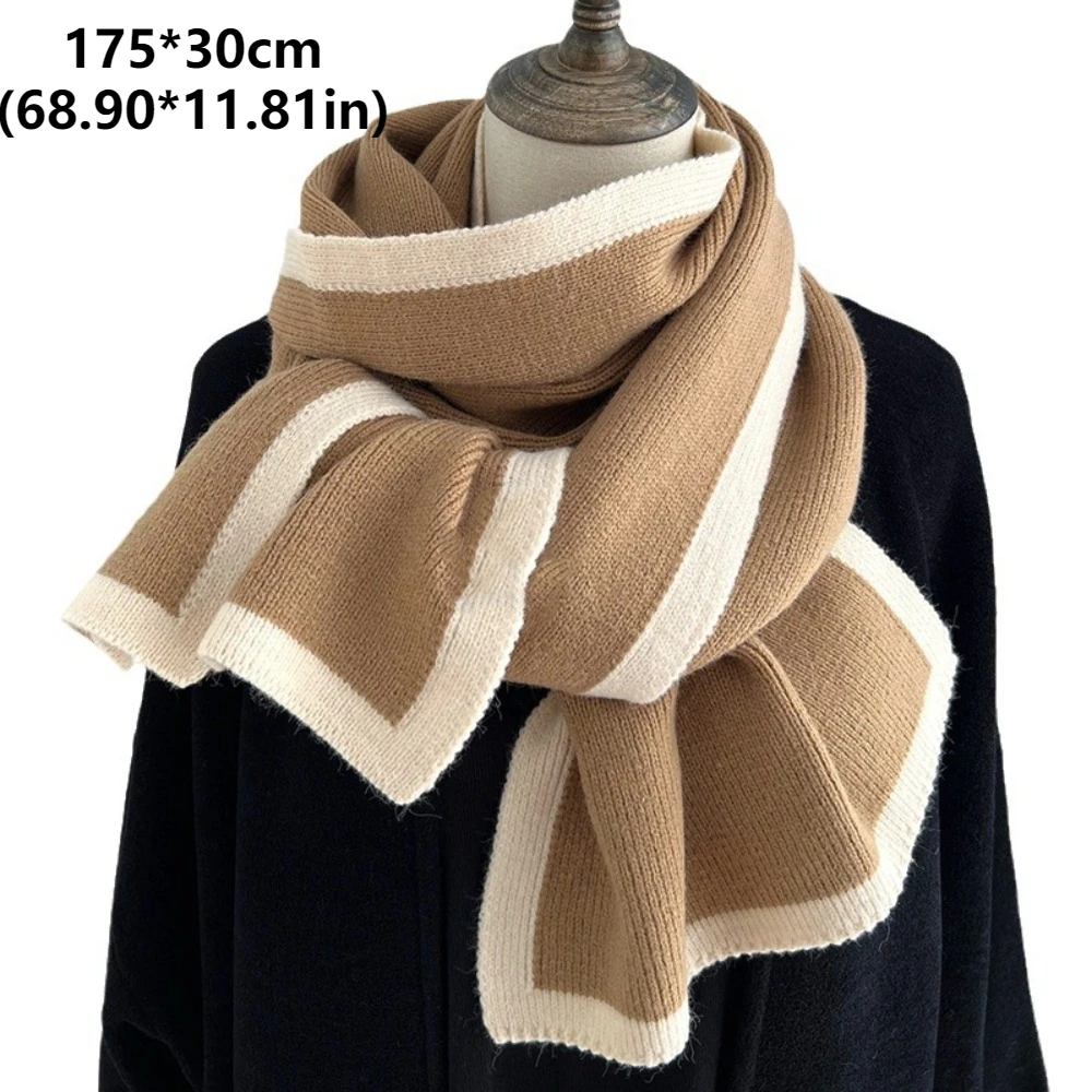 2024 Korean Style Winter Warm Wool Scarf for Women Design Striped Elastic Knitted Scarves Female Bandana Thick Neckerchief Shawl