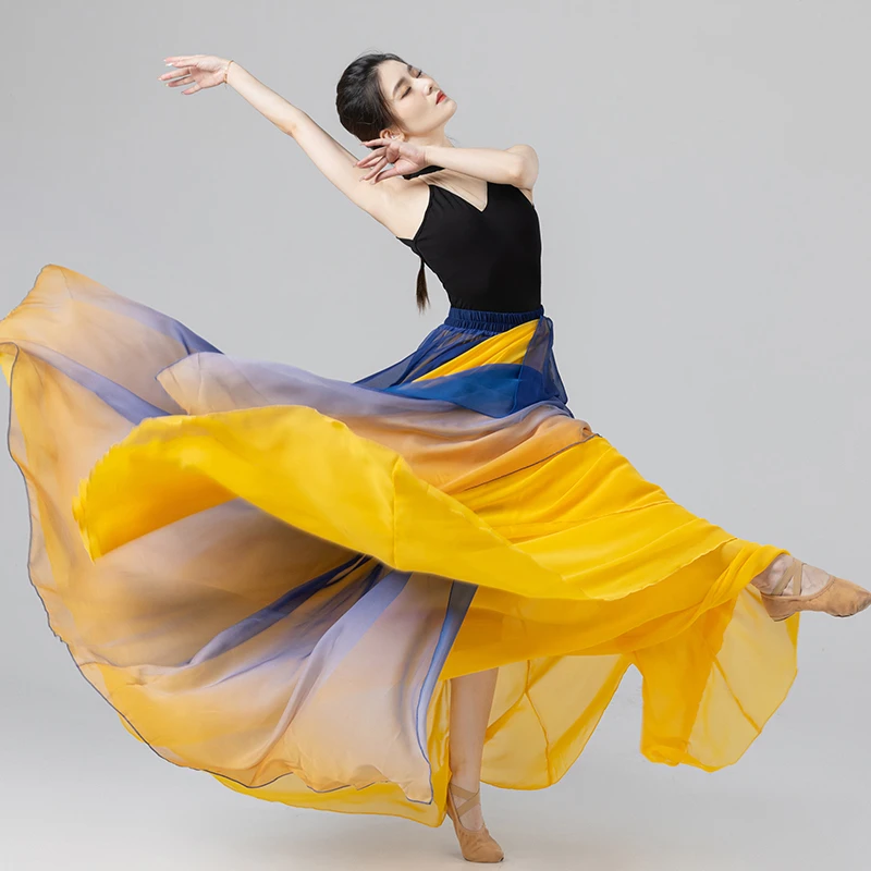 2023 New Double Layer Spanish Flamenco Skirt Chinese National Folk Dancewear Modern Ballroom Practice Clothing for Stage