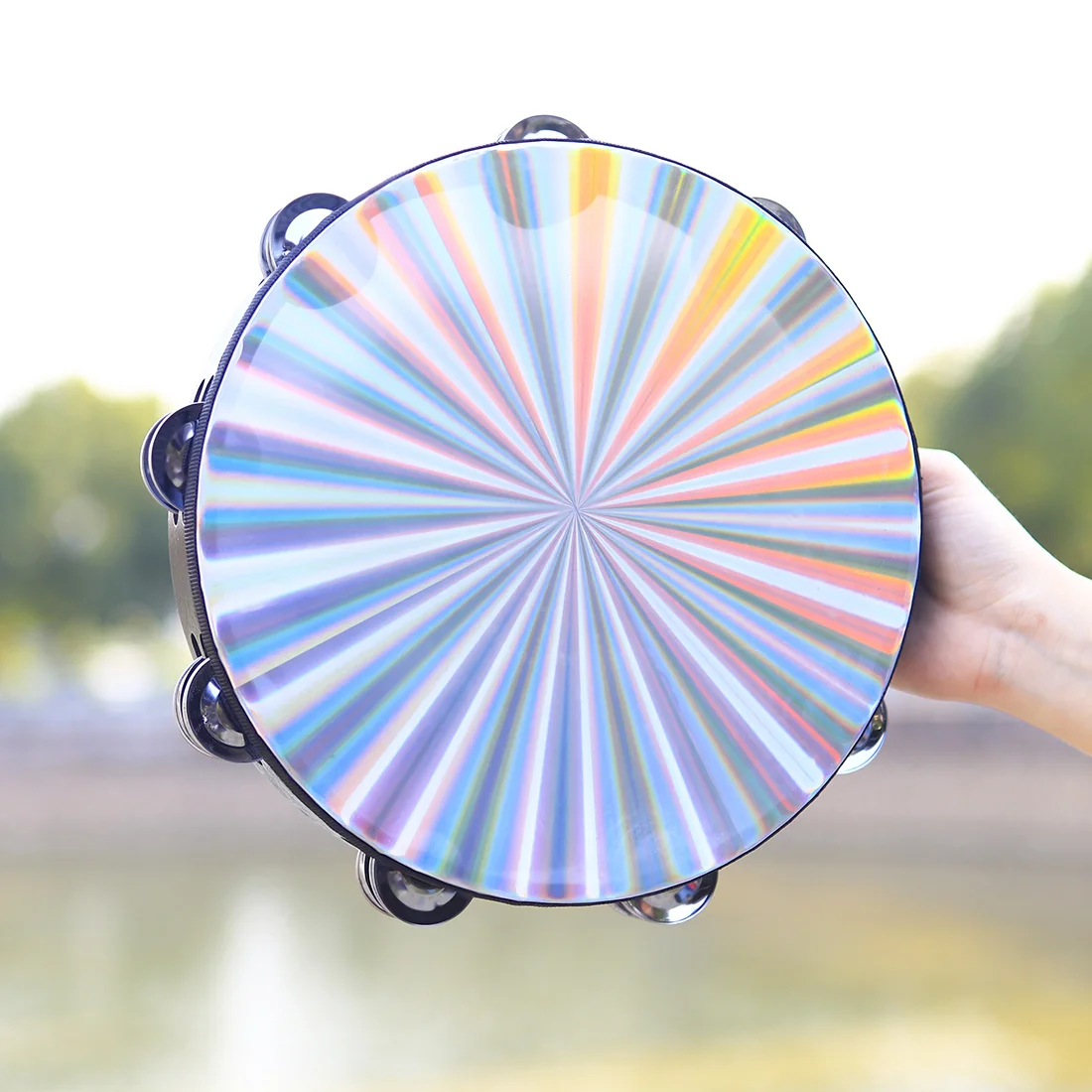 8/10 Inches Tambourine Laser Pattern Orff Instrument Percussion For Children Enlightenment Jingle Bells Reflective Drum Handbell