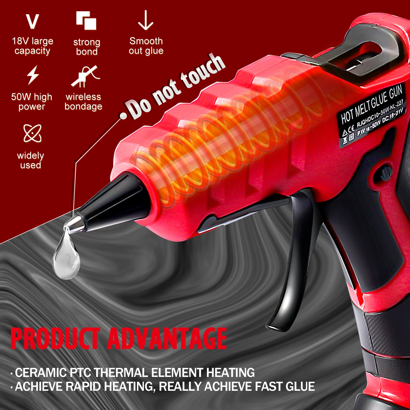 50W Cordless Hot Melt Glue Gun with 30pcs 7mm Sticks for Milwaukee 18V Li-ion Battery Electric Repair Power Tool (No Battery)