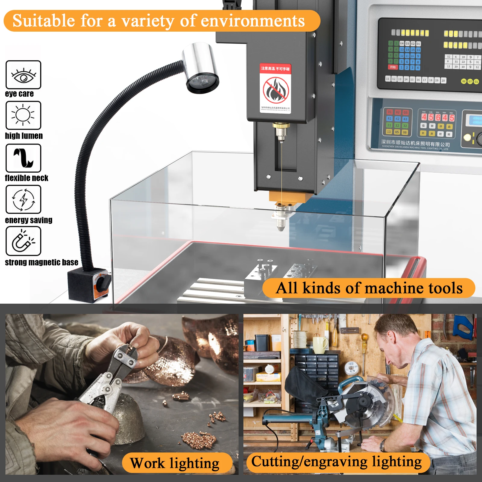 Imagem -06 - Industrial Led Trabalho Luz Cnc Punch Torno Garagem Fresadora Tubo Universal Candeeiro de Mesa 220v