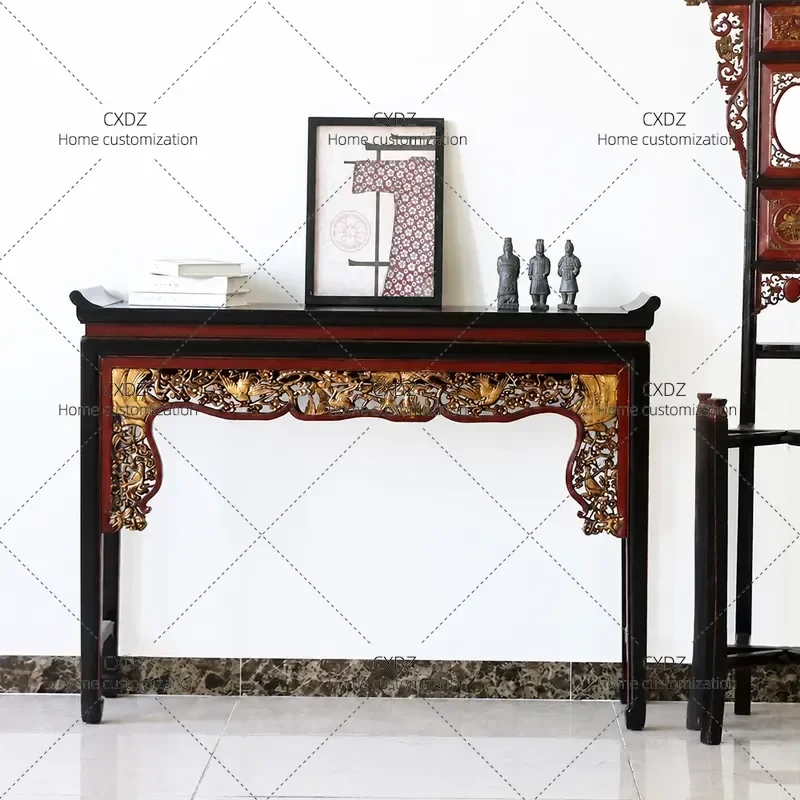 New Chinese Style Solid Wood Entrance Table Console Partition Wall Shelf Light Luxury Entryway Platform Buddha Altar Custom