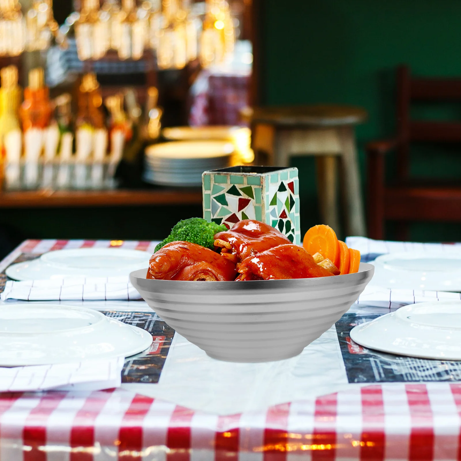 Double Layer Heat Resistant Stainless Steel Ramen Noodle Bowl Large Capacity Household Multi-Function Food Bowl