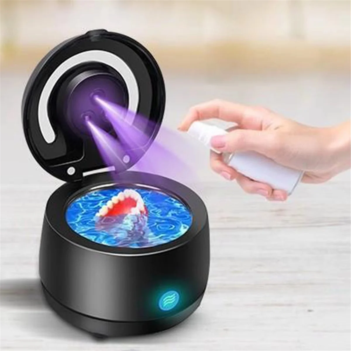Nuevo limpiador de retenedores de cápsulas para limpieza de dientes, potente limpiador portátil para dentaduras postizas, máquina profesional de limpieza de joyas UVC, enchufe estadounidense