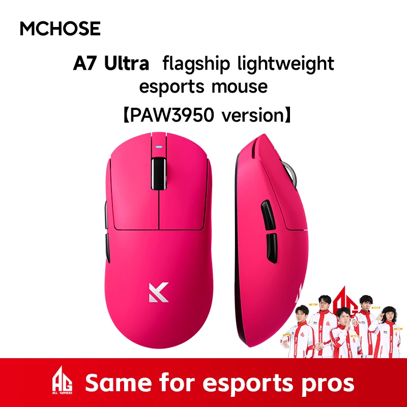 HRUEDA MCHOSE A7 Pro Ultra Wireless Mouse Tri-Mode Gaming E-Sport-Maus PAW3950 Leichte 42000 dpi 8K Low Delay Ergonomie 500 mAh 3