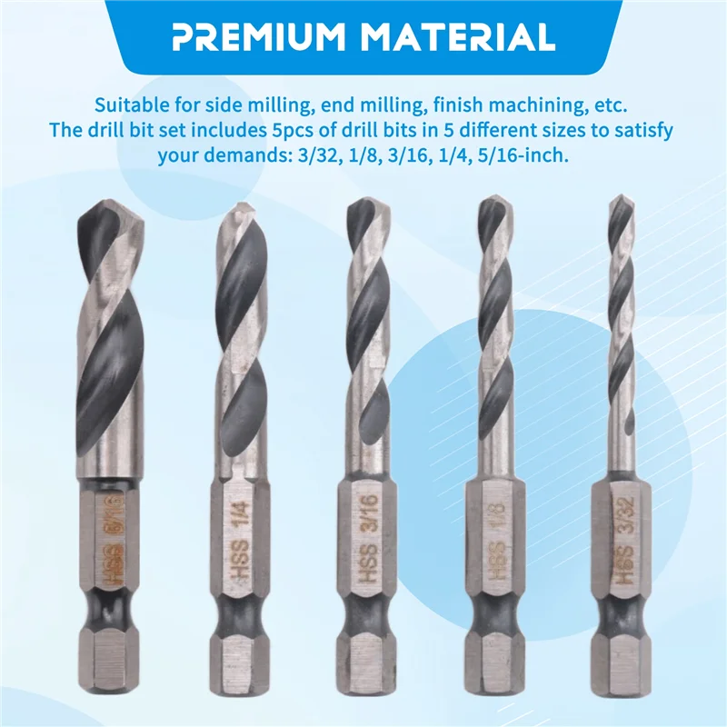 ABLU-5Piece conjunto de broca atarracado ângulo direito conjunto para metal m2 comprimento curto broca aço para mudança rápida mandril