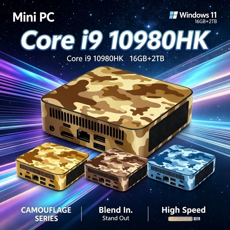 

Intel Core I9 10980HK Camouflage Mini PC Windows 11 16GB RAM 1/2TB SSD WIFI6 BT5.2 Gaming Computer 4K Desktop PC
