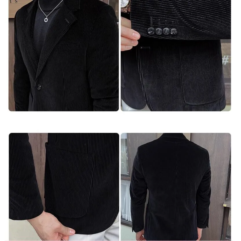 Men\'s Fashion Trend Corduroy Groom Tuxedo Slim Fit Wedding Party Dress Business Stripe Suit Jacket Banquet Single Blazers Coat