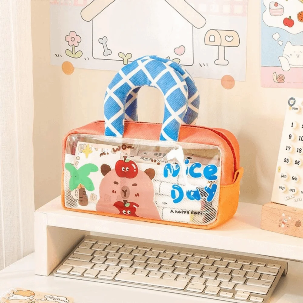 

Милый пенал большой емкости, прозрачная ручная сумка для ручек, портативный органайзер для канцелярских принадлежностей, школьный офис