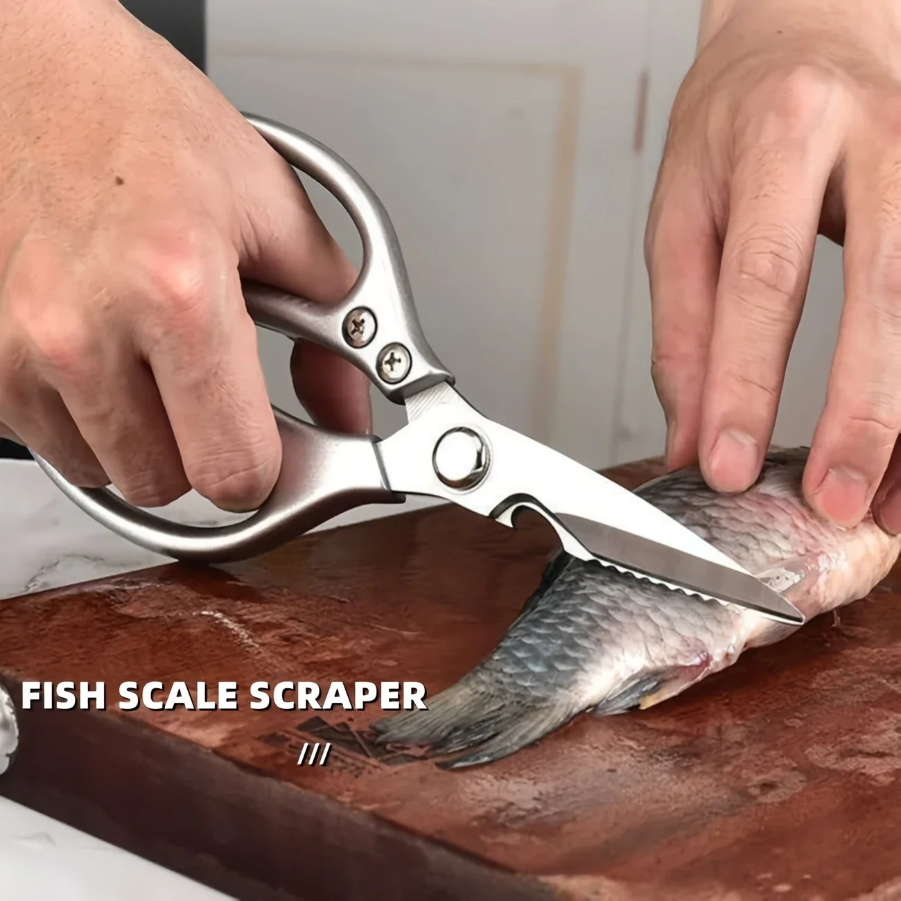 1 unidad, tijeras de cocina, tijeras de comida multifunción de acero inoxidable, con abridor de botellas Cascanueces, con raspado de escamas de pescado