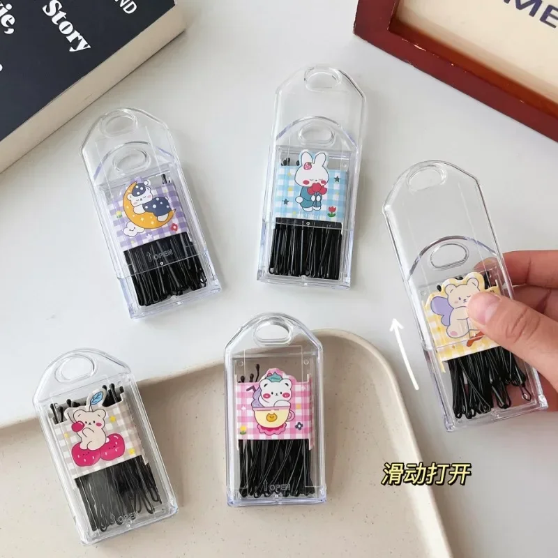 30pcs/lot Women\'s Boxed Metal Bobby Pin Barrette Black Straight Wave Hairpins Korean Versatile Bangs Hair Clips for Children New