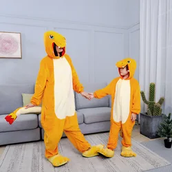 Pokemon Charmander Flannel One-Piece Pajamas Kawaii Anime Figure Kids Cosplay Costume Women's Halloween Carnival Party Clothing