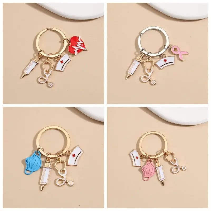 Mask Ecg Fans With Key Ring Medical Rescue Personnel Key Ring Syringe Syringe Stethoscope Key Ring