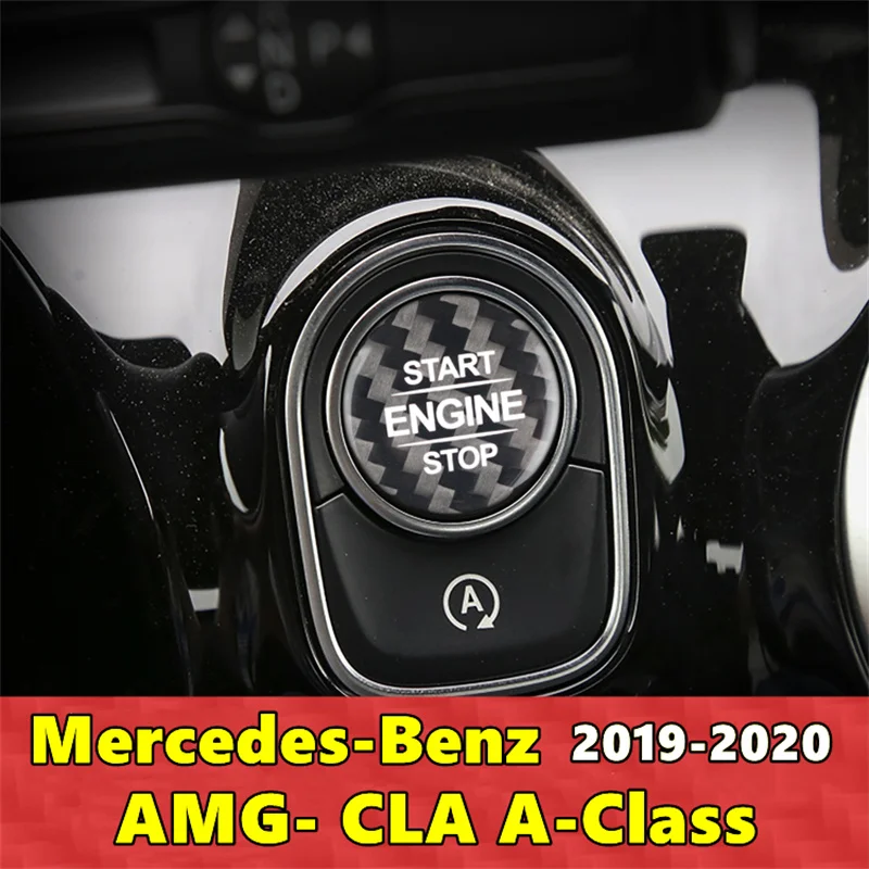 

For Mercedes Benz AMG CLA A-Class Car Engine Start Stop Button Cover Real Carbon Fiber Sticker 2019 2020