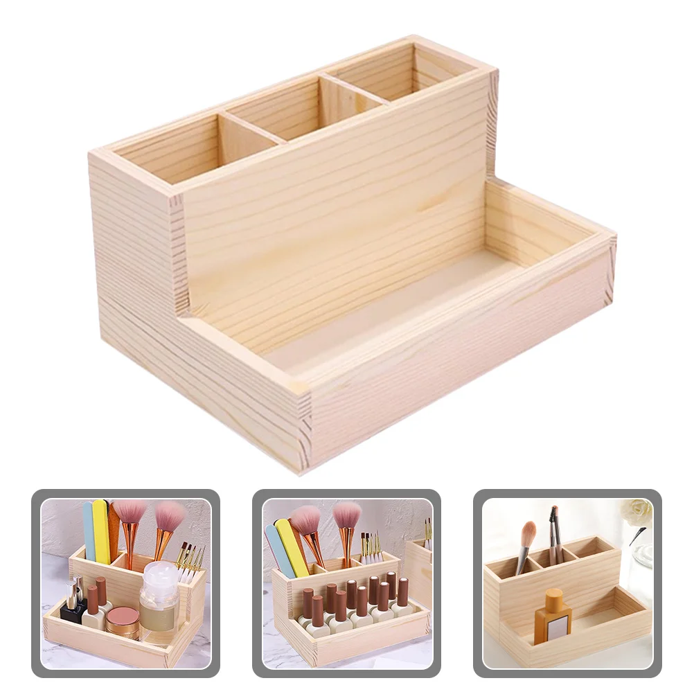 กล่องเก็บเครื่องสำอางไม้แบบตั้งโต๊ะ ช่องเก็บของหลายช่อง สำหรับเก็บเครื่องประดับ อุปกรณ์แต่งหน้า และของใช้บนโต๊ะเครื่องแป้ง