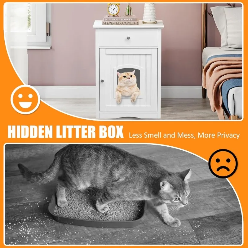 Cat Litter Cabinet, Indoor Cat House Side Table, Pet Crate Nightstand, cat Litter Box Furniture Loo Washroom