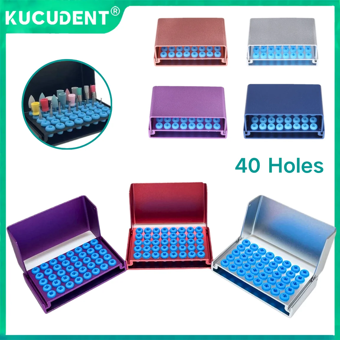 

40 Hole Dental Bur Holder Drill Disinfection Block FG RA Burs Sterilizable Box Autoclave Aluminium for Dentistry High/Low Speed