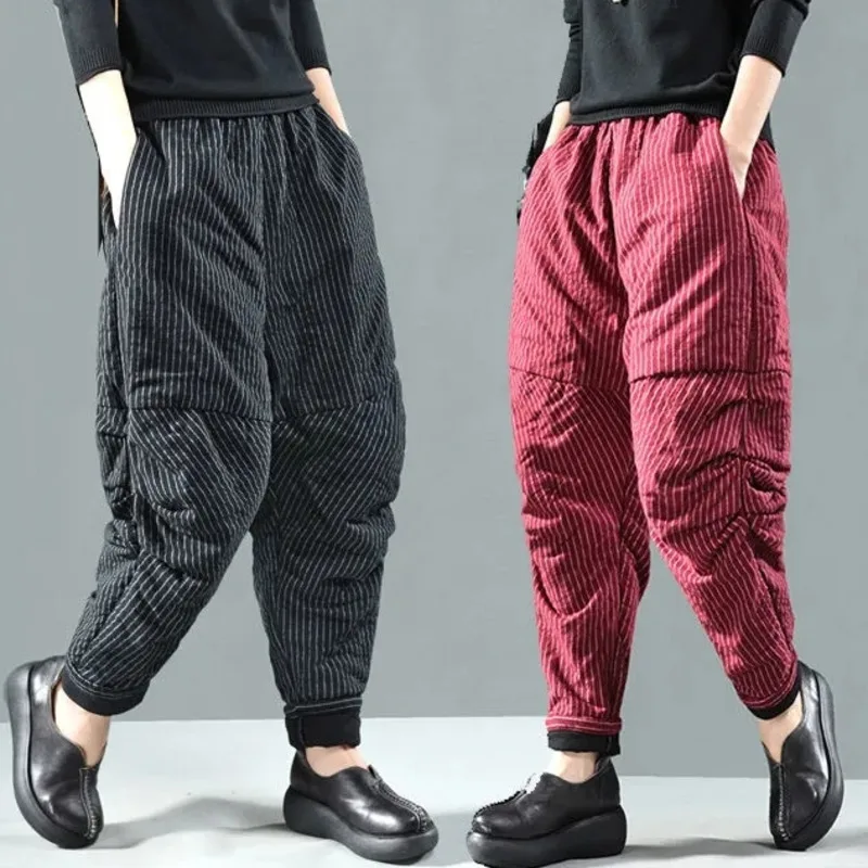 

Vintage Striped Harem Pants Women Loose Cotton Pantalones Autumn Winter Harajuku High Waist Casual Female Trousers