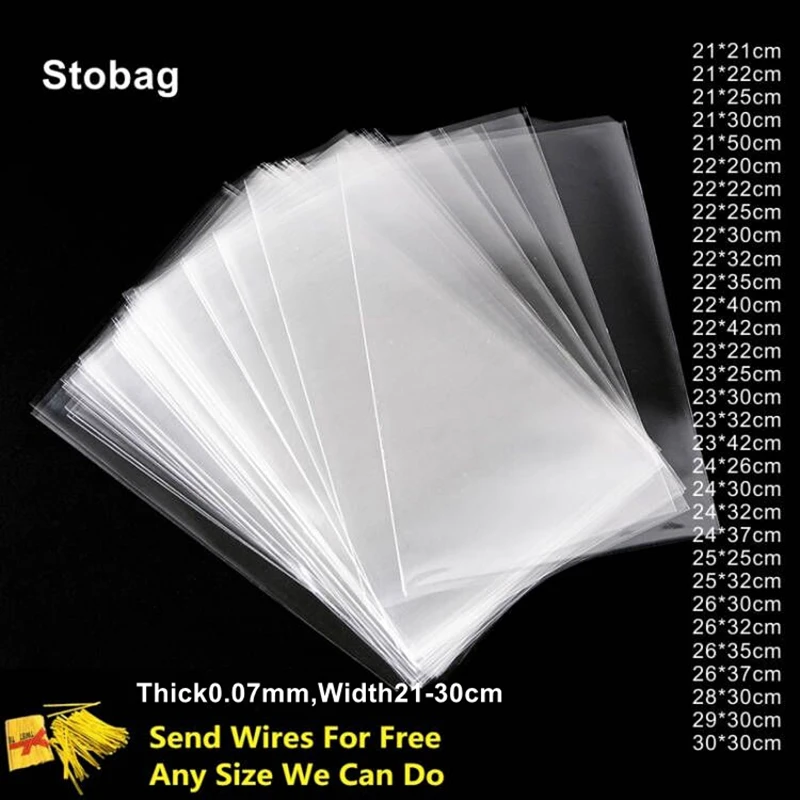 StoBag 100pcs Clear Plastic Cellophane Bags Transparent Flat Top Open Candy Cookie Food Gift Packaging Wedding Party Favors DIY