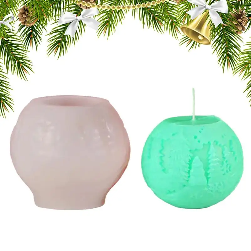 

Christmas Day Snow Scene Ball Candle Molds Silicone Mould for Relief Elk Forest Sphere Plaster Making Handmade Soap Winter Gifts