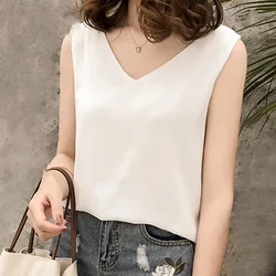 New Women Tops and Blouses Chiffon Women's Shirt Summer Sexy Sleeveless Shirt Woman Fashion V Neck Ladies Clothing 0376