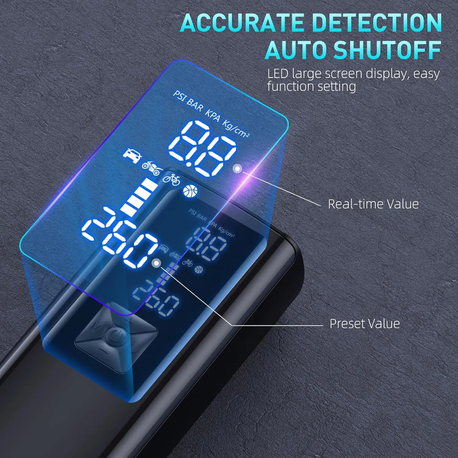 携帯型デジタル圧力計付きエアポンプ 150PSI 2倍速 メタル製エアコンプレッサー タイヤインフレーター 車 バイク オートバイ ボール用