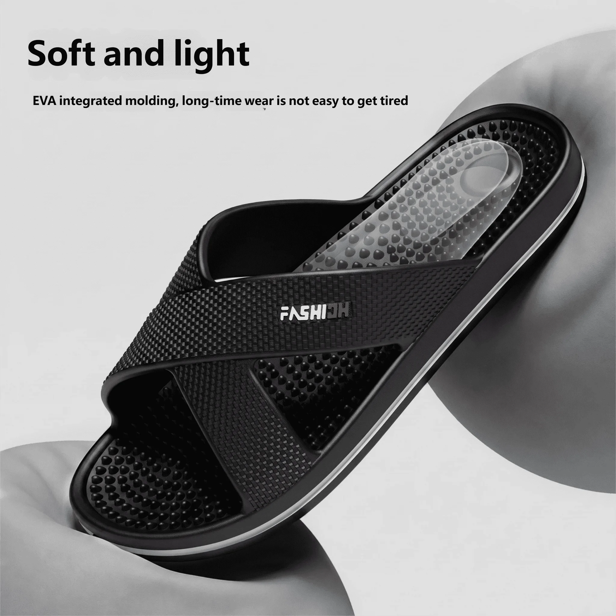 Men Cross Strap Slide Slippers Massage Insole EVA Non Slip Bathroom Sandals Fashion Indoor Casual House Slides
